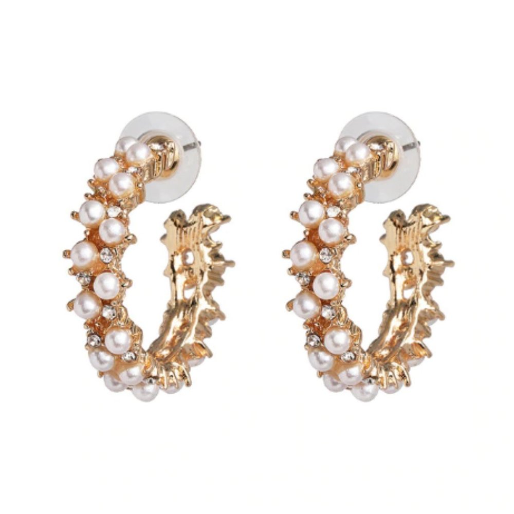 MIcro Pearl Earrings Hoops and Zirconia